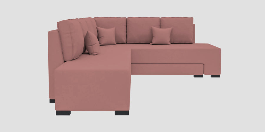 Corby Velvet Rhs 6 Seater Convertible Sofa Cum Bed In Blush Pink Colour - Febonic Living