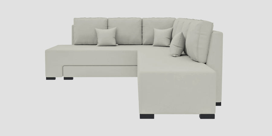 Corby Velvet Lhs 6 Seater Convertible Sofa Cum Bed In Bone Grey Colour - Febonic Living