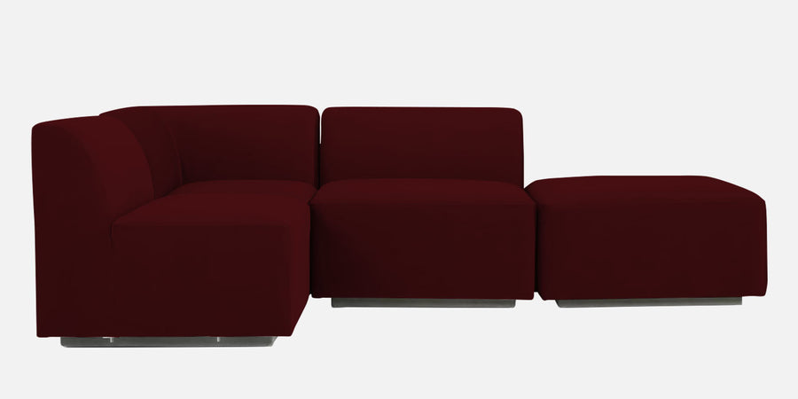 Bufa Velvet Rhs Sectional Sofa In Dark Maroon Colour With Ottoman - Febonic Living