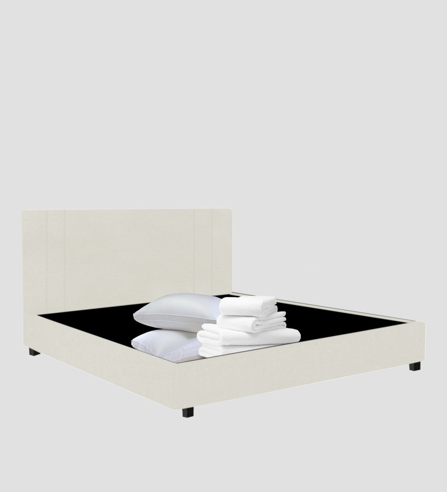 Asyra Velvet Upholstered King Size Bed In Warm White Colour With Box Storage - Febonic Living