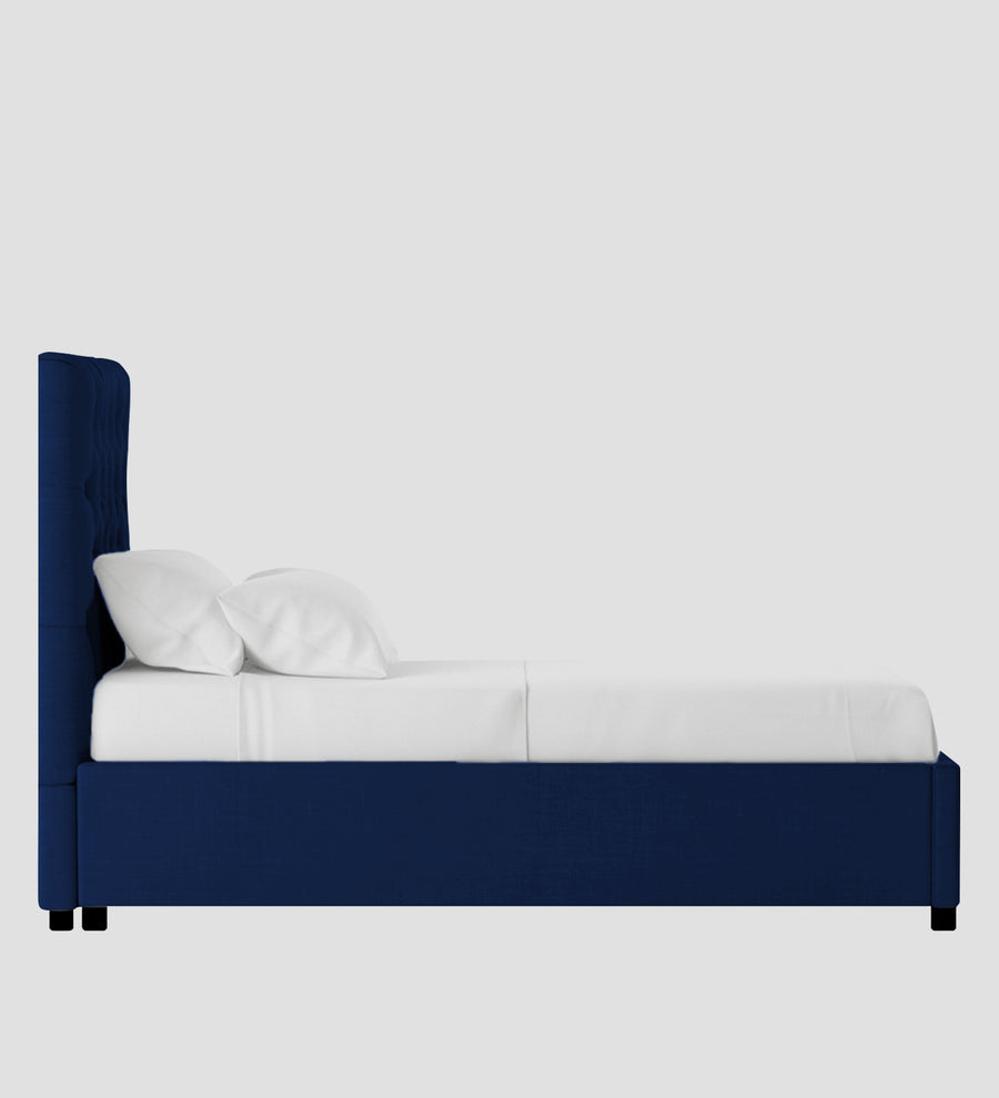 Isko Fabric Upholstered Single Size Bed In Royal Blue Colour With Box Storage - Febonic Living