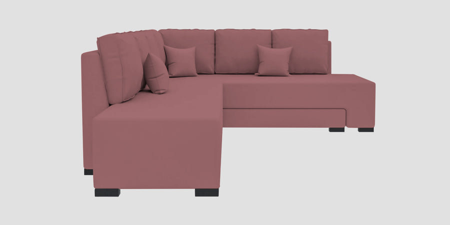 Corby Velvet Rhs 6 Seater Convertible Sofa Cum Bed In Rose Pink Colour - Febonic Living