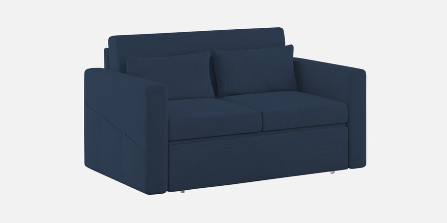 River Fabric 2 Seater Pull Out Sofa Cum Bed In Denim Blue Colour - Febonic Living