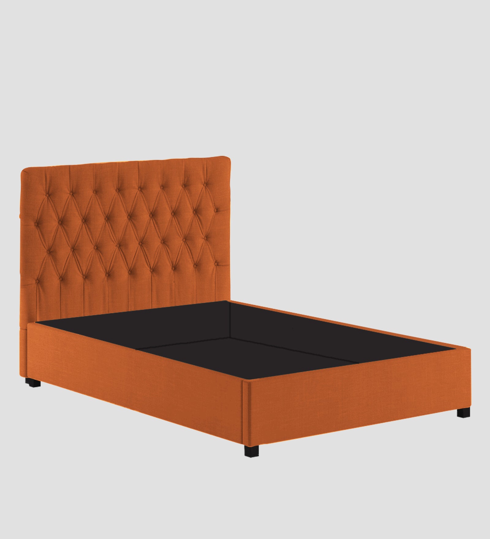 Isko Fabric King Size Bed In Vivid Orange Colour With Storage Box - Febonic Living