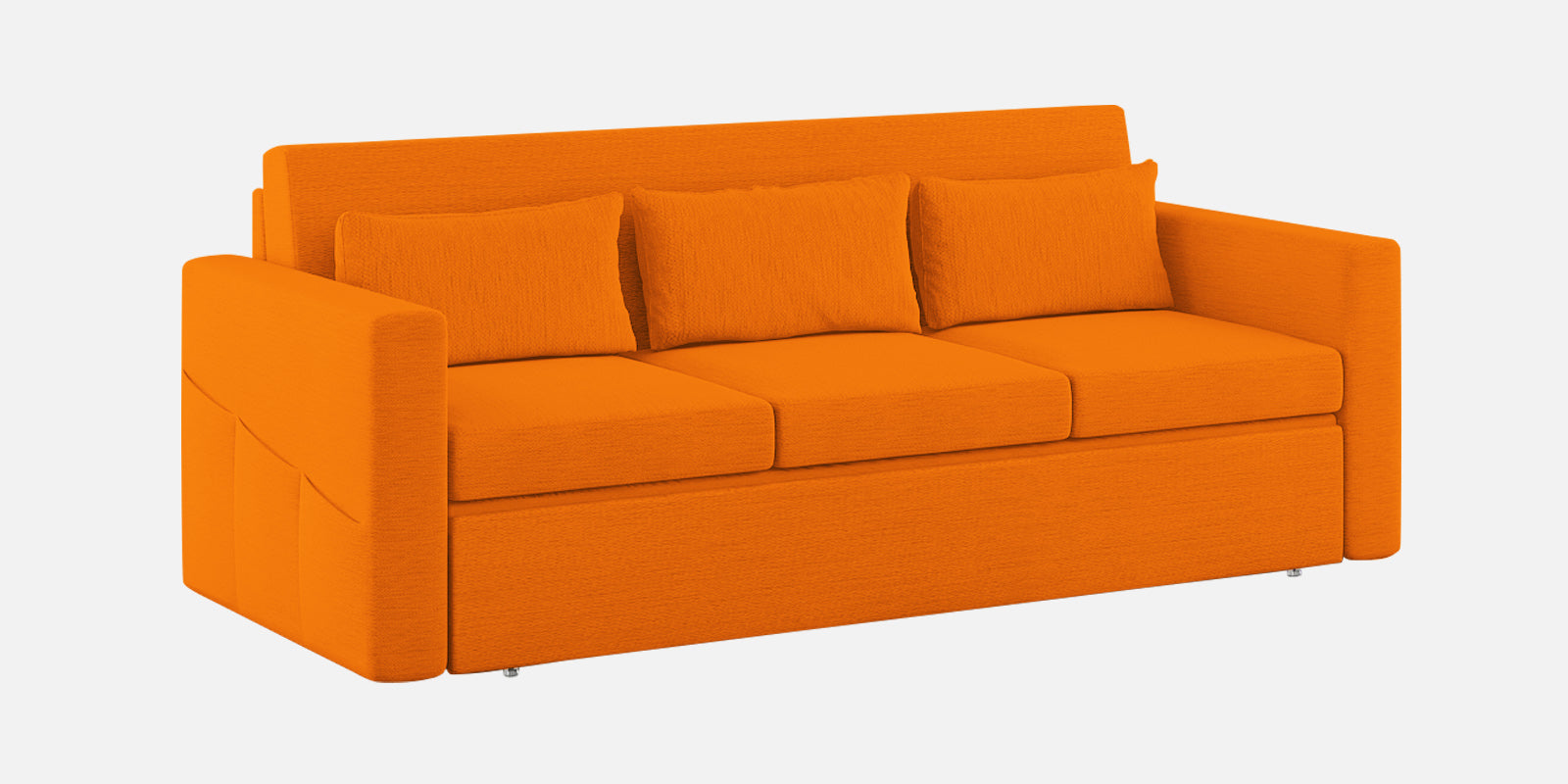 River Fabric 3 Seater Pull Out Sofa Cum Bed In Vivid Orange Colour