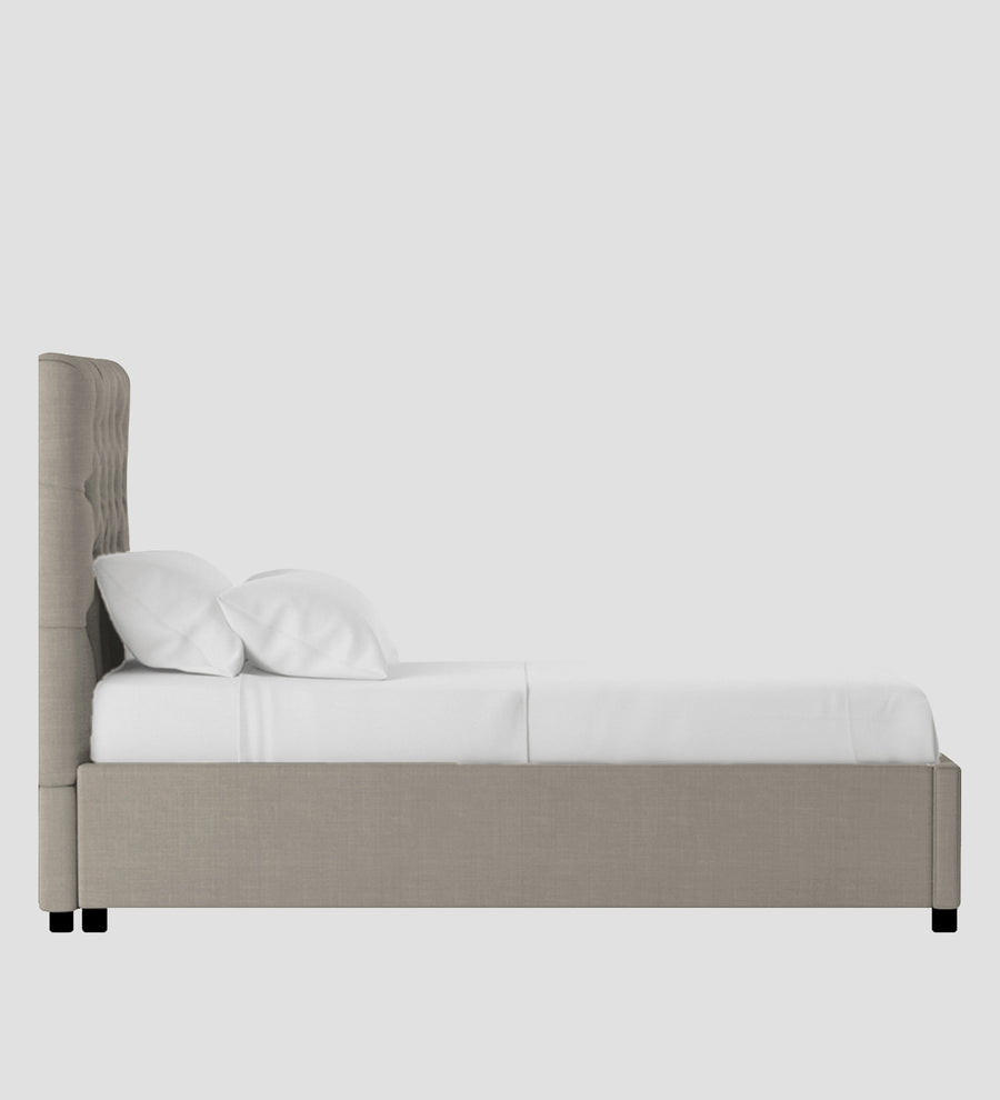 Isko Fabric Upholstered Single Size Bed In Ash Grey Colour With Box Storage - Febonic Living