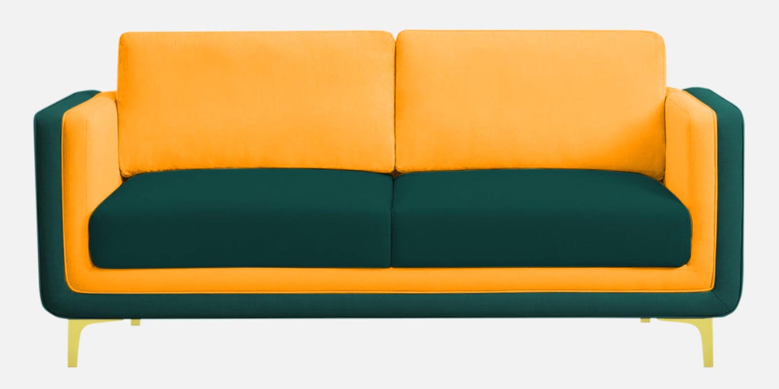 Visky Velvet 3 Seater Sofa in Saffron Yellow-Amazon Green Colour