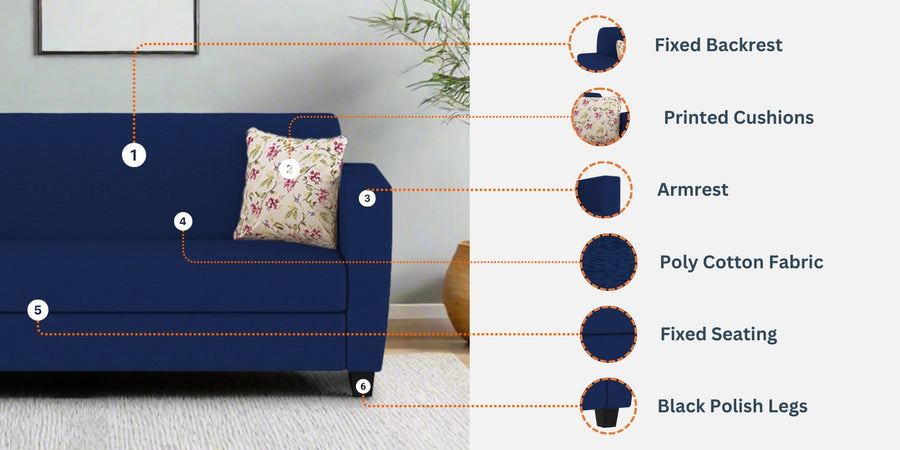 Gozi Fabric 3 Seater Sofa In Ivory Cream Colour - Febonic Living