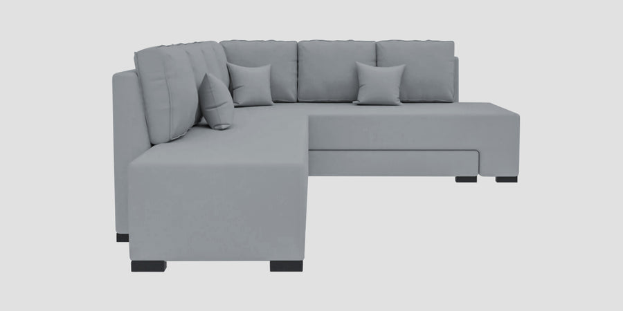 Corby Velvet Rhs 6 Seater Convertible Sofa Cum Bed In Concrete Grey Colour - Febonic Living