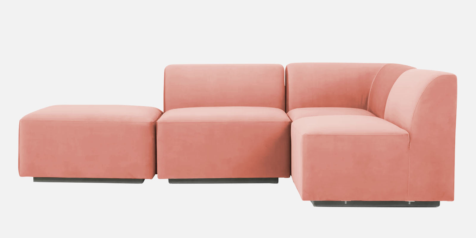 Bufa Velvet LHS Sectional Sofa In Blush Pink Colour With Ottoman