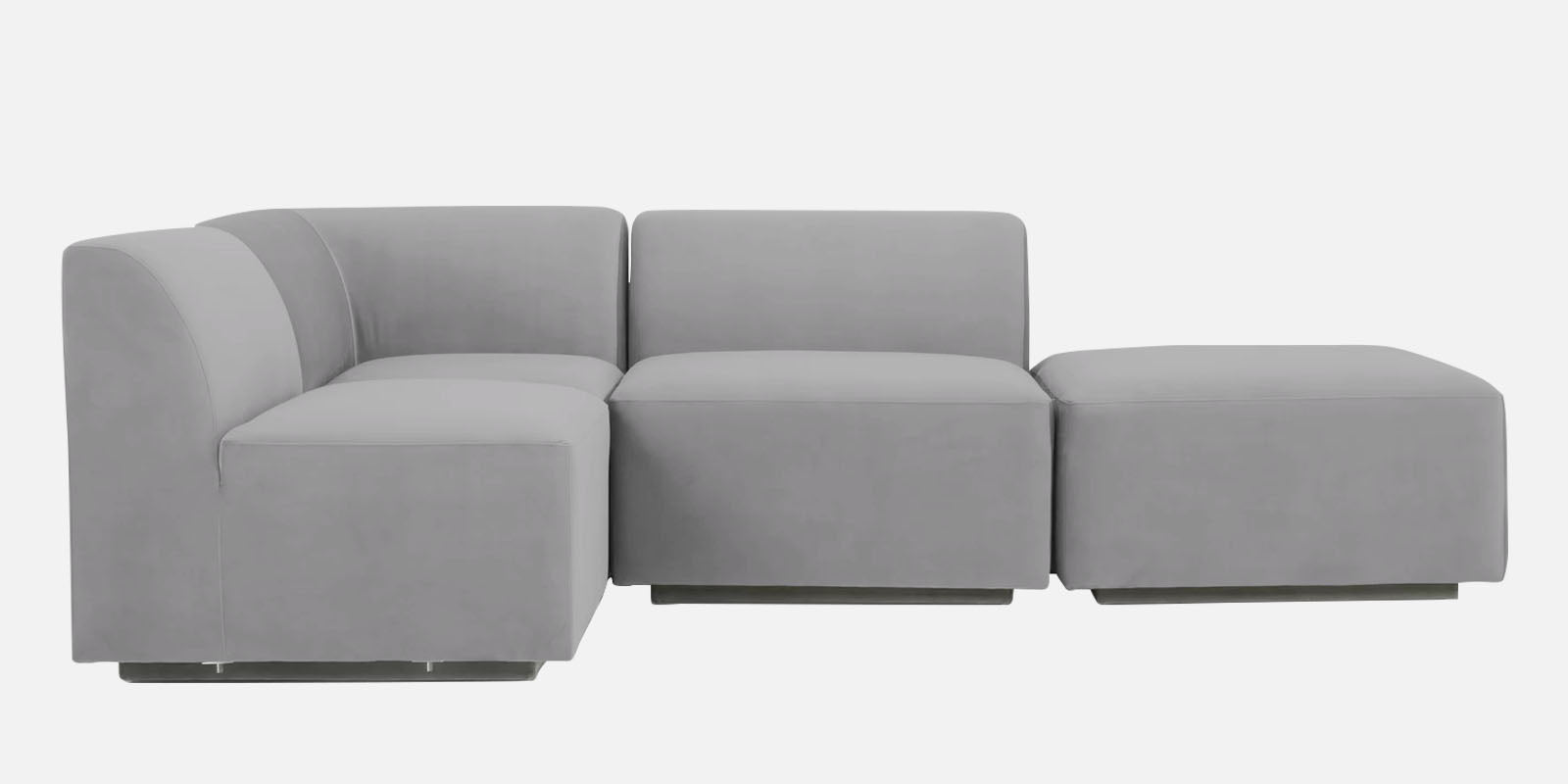 Bufa Velvet RHS Sectional Sofa In Light Grey Colour With Ottoman