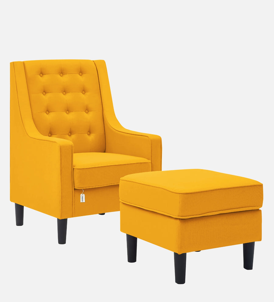 Sona Fabric Barrel Chair With Ottoman In Bold Yellow Colour - Febonic Living