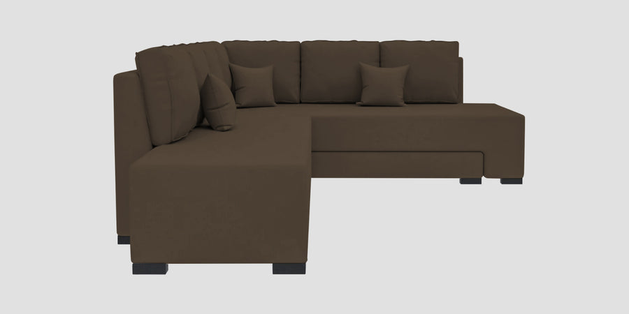 Corby Velvet Rhs 6 Seater Convertible Sofa Cum Bed In Shade Brown Colour - Febonic Living
