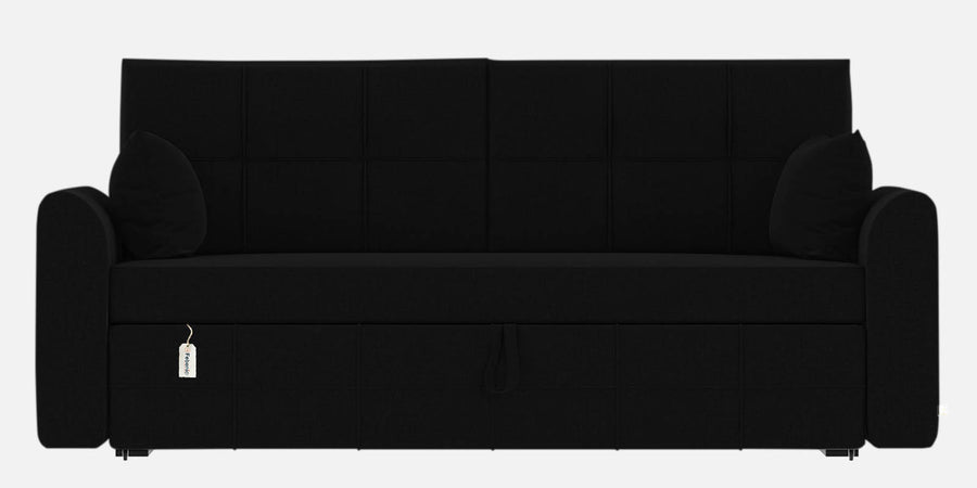 Ines Velvet 3 Seater Pull Out Sofa Cum Bed In In Zed Black Colour With Storage - Febonic Living