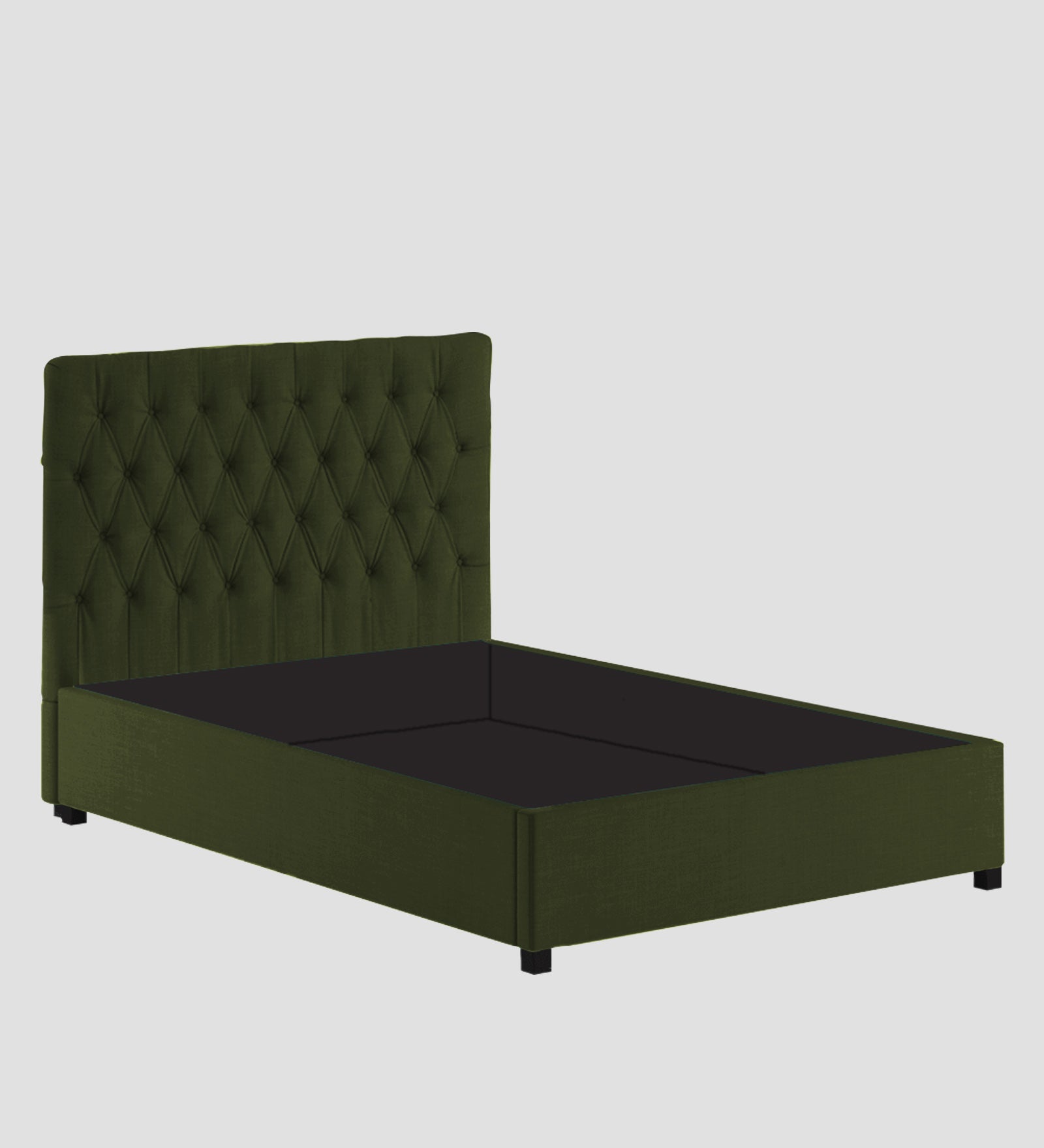 Isko Fabric King Size Bed In Olive Green Colour With Storage Box - Febonic Living