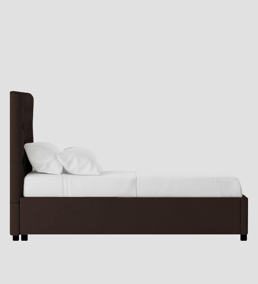 Isko Fabric Upholstered Single Size Bed In Coffee Brown Colour With Box Storage - Febonic Living