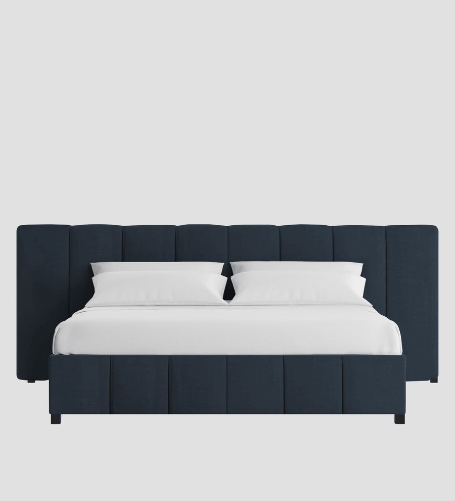 Nora Fabric Upholstered King Size Bed In Denim Blue Colour With Box Storage - Febonic Living