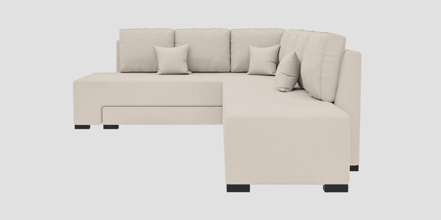 Corby Velvet Lhs 6 Seater Convertible Sofa Cum Bed In Camel Beige Colour - Febonic Living