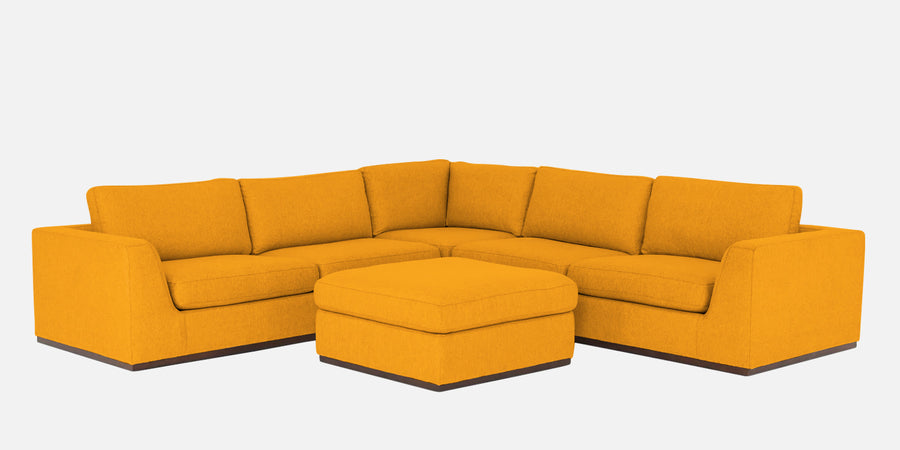 Freedom Velvet 6 Seater Lhs Corner Sofa In Safforn Yellow Colour With Ottoman - Febonic Living