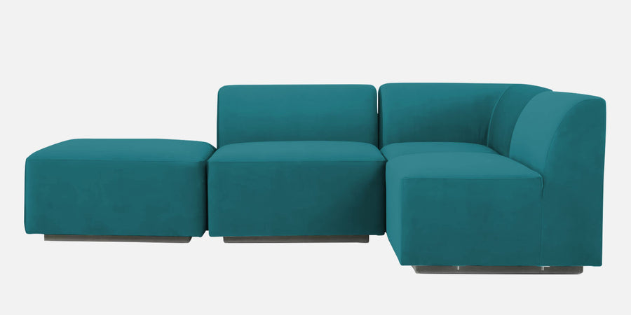Bufa Velvet Lhs Sectional Sofa In Arabian Green Colour With Ottoman - Febonic Living