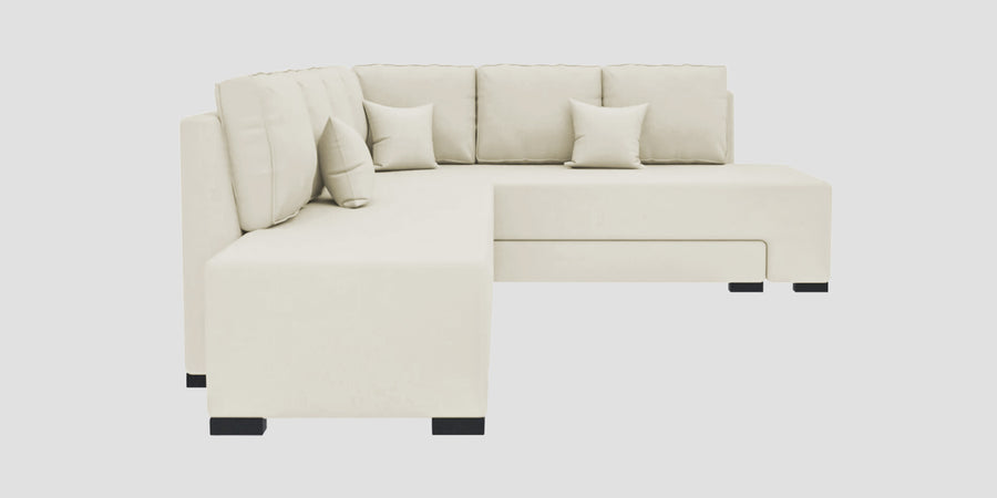 Corby Velvet Rhs 6 Seater Convertible Sofa Cum Bed In Warm White Colour - Febonic Living