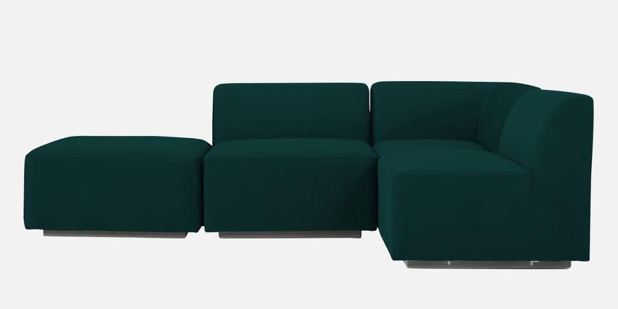 Bufa Velvet Lhs Sectional Sofa In Forest Green Colour With Ottoman - Febonic Living