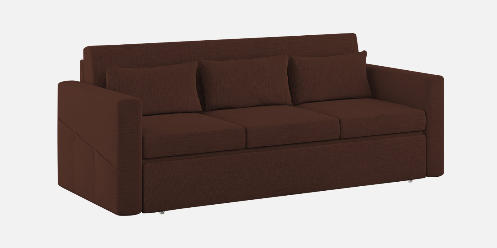 River Fabric 3 Seater Pull Out Sofa Cum Bed In Coffee Brown Colour