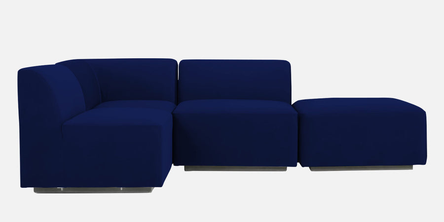 Bufa Velvet Rhs Sectional Sofa In Dark Blue Colour With Ottoman - Febonic Living