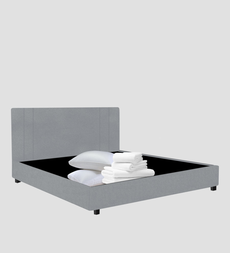 Asyra Velvet Upholstered King Size Bed In Concrete Grey Colour With Box Storage - Febonic Living