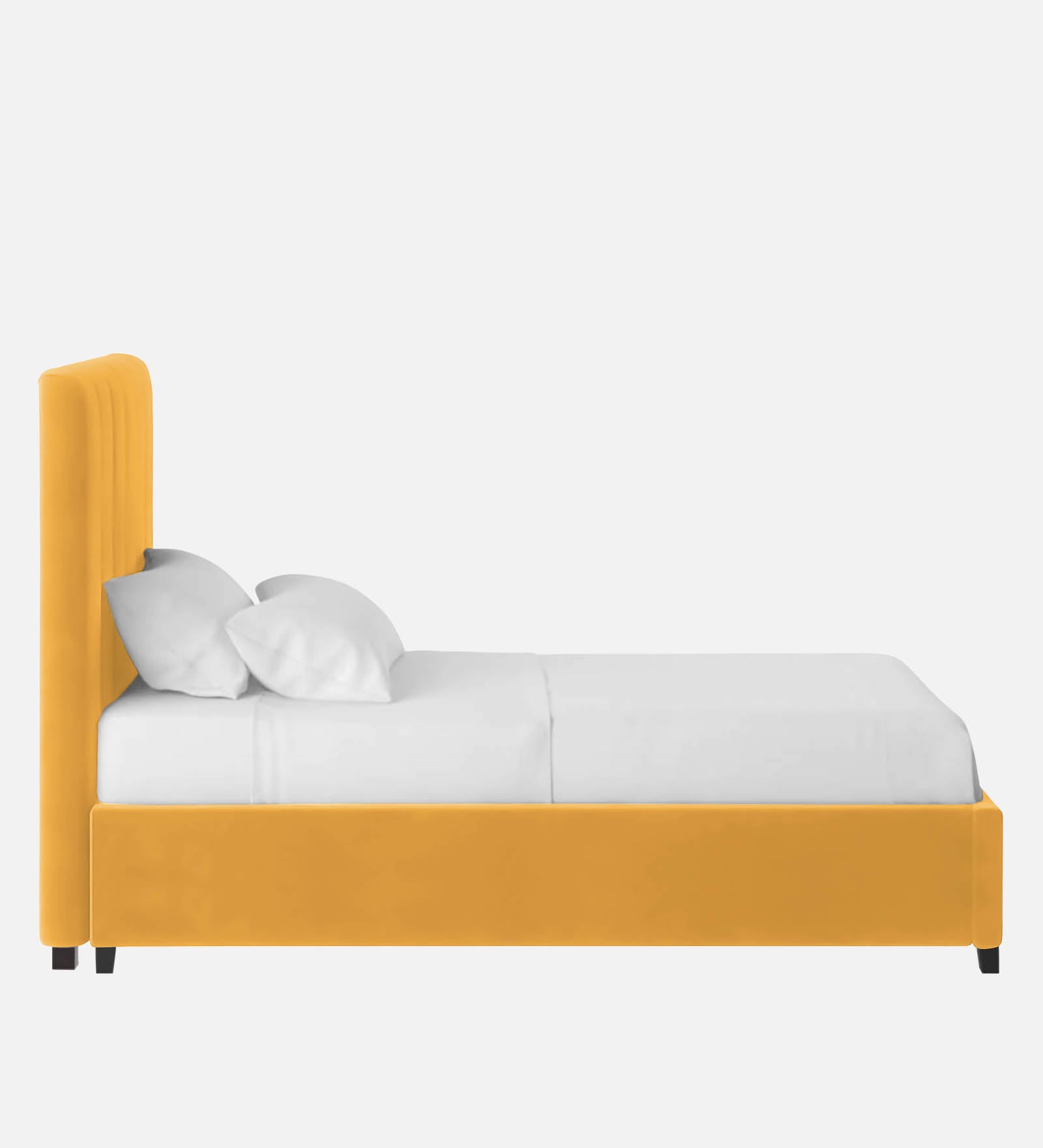 Lara Velvet Single Size Bed In Turmeric Yellow In Colour