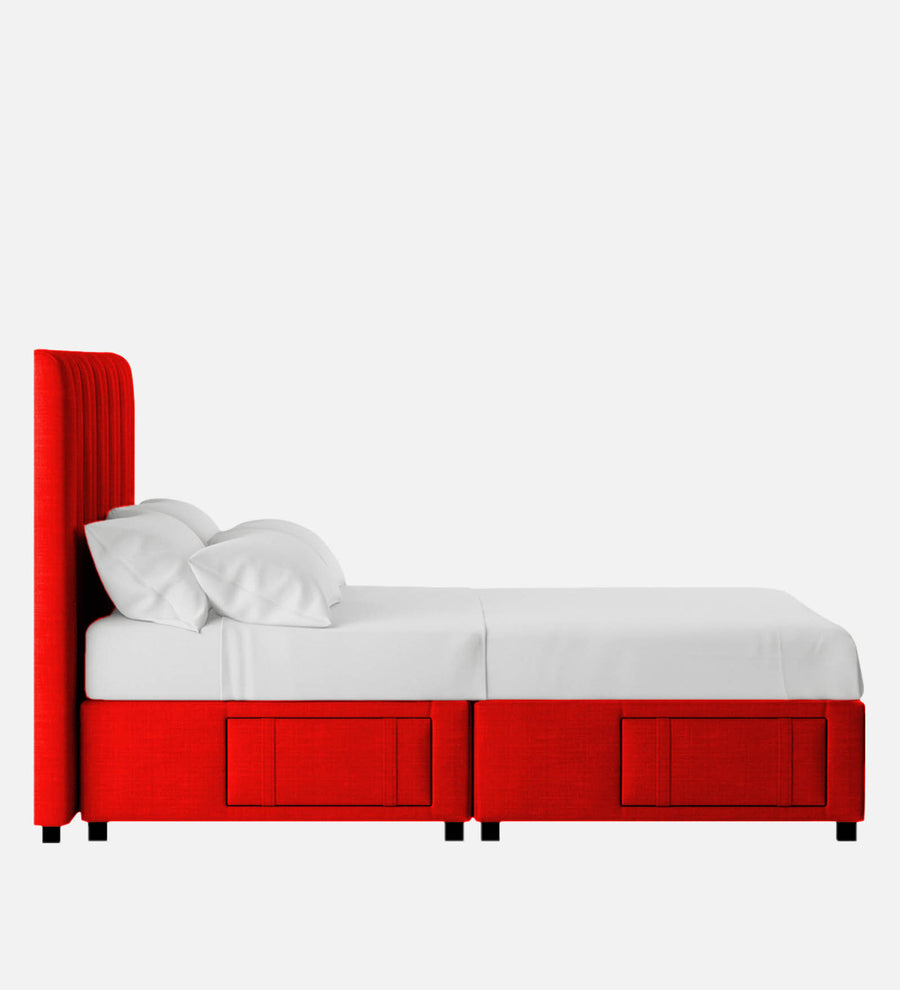 Nivi Fabric Upholstered Queen Size Bed In Ruby Red Colour With Drawer Storage - Febonic Living