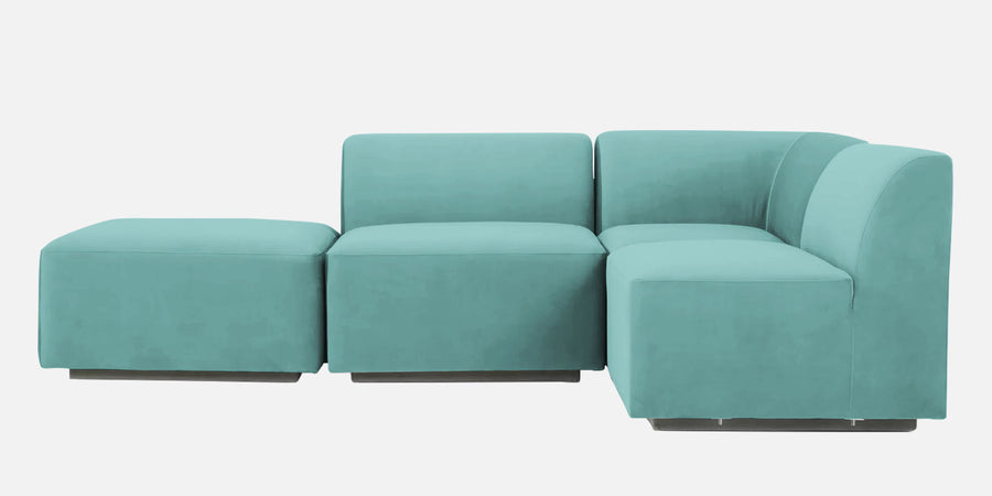 Bufa Velvet Lhs Sectional Sofa In Aqua Blue Colour With Ottoman - Febonic Living
