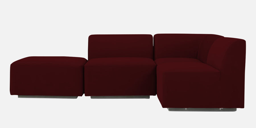 Bufa Velvet Lhs Sectional Sofa In Dark Maroon Colour With Ottoman - Febonic Living