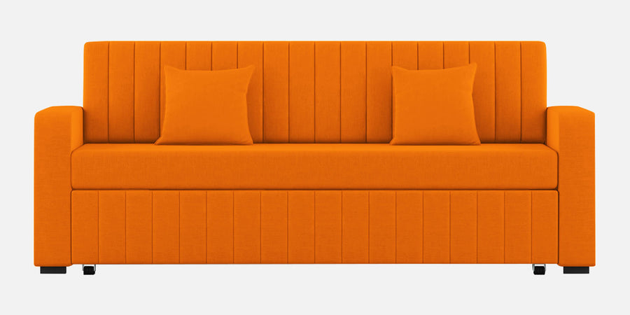 Calra Fabric 3 Seater Pull Out Sofa Cum Bed In Vivid Orange Colour With Storage - Febonic Living