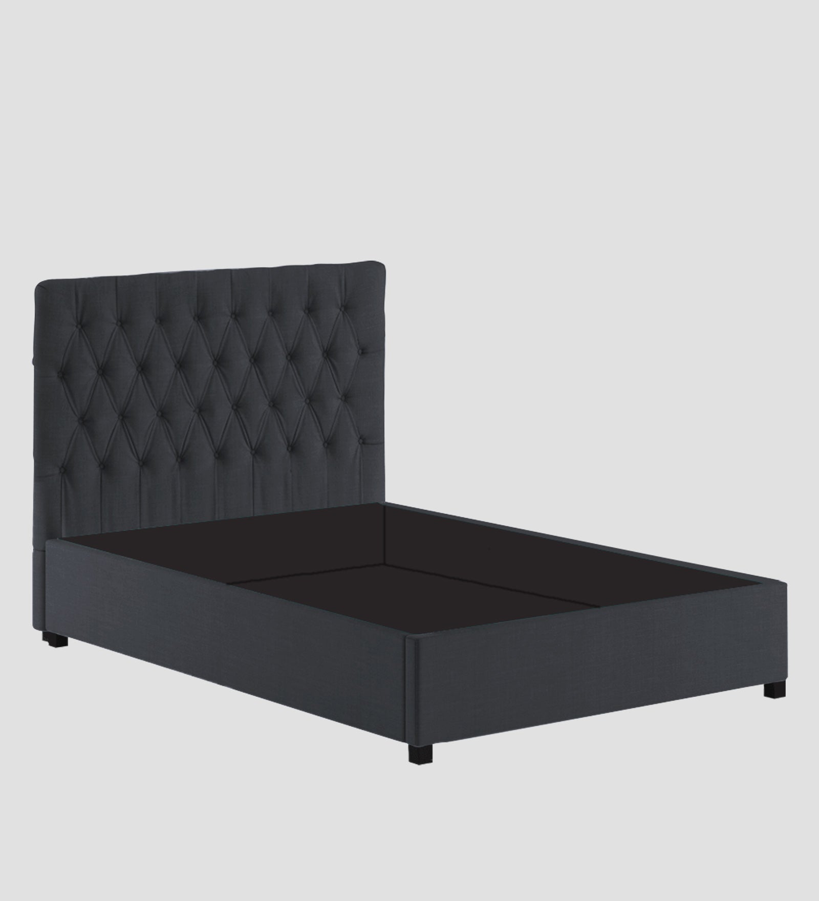 Isko Fabric King Size Bed In Charcoal Grey Colour With Storage Box - Febonic Living