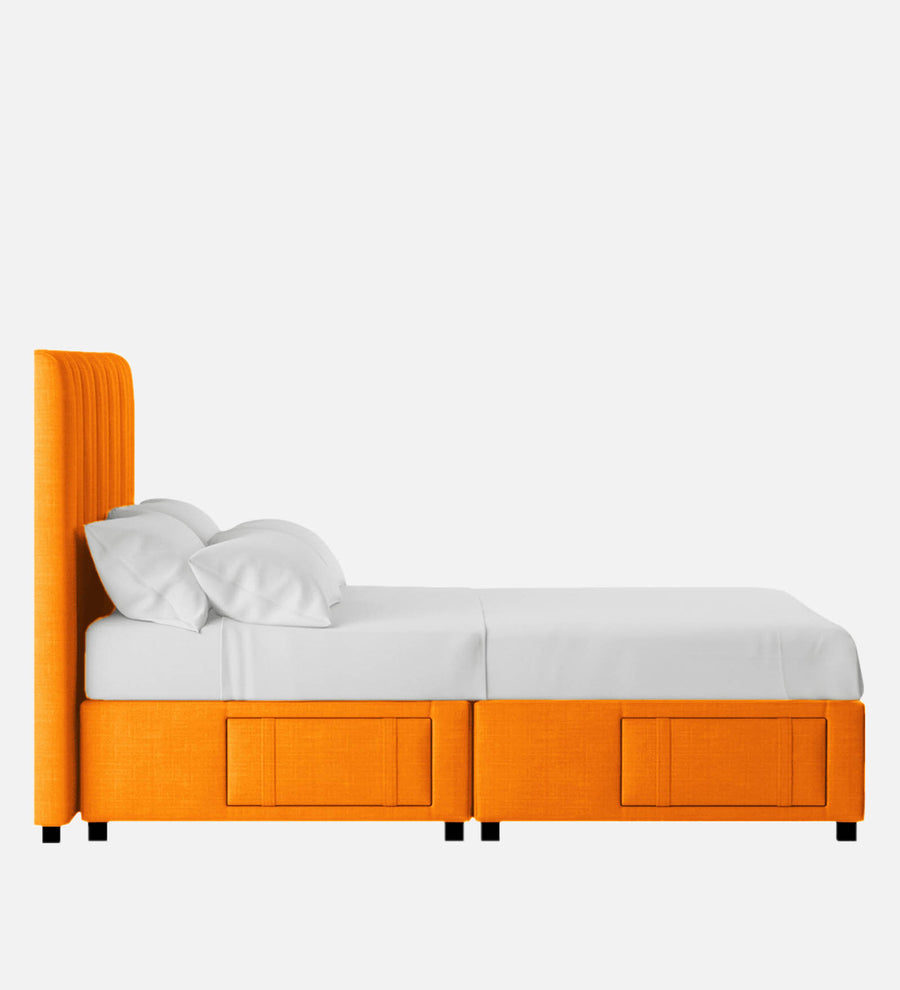 Nivi Fabric Upholstered King Size Bed In Vivid Orange Colour With Drawer Storage - Febonic Living