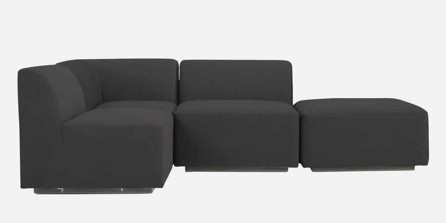 Bufa Velvet Rhs Sectional Sofa In Hory Grey Colour With Ottoman - Febonic Living