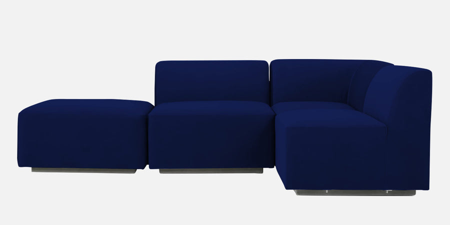 Bufa Velvet Lhs Sectional Sofa In Dark Blue Colour With Ottoman - Febonic Living