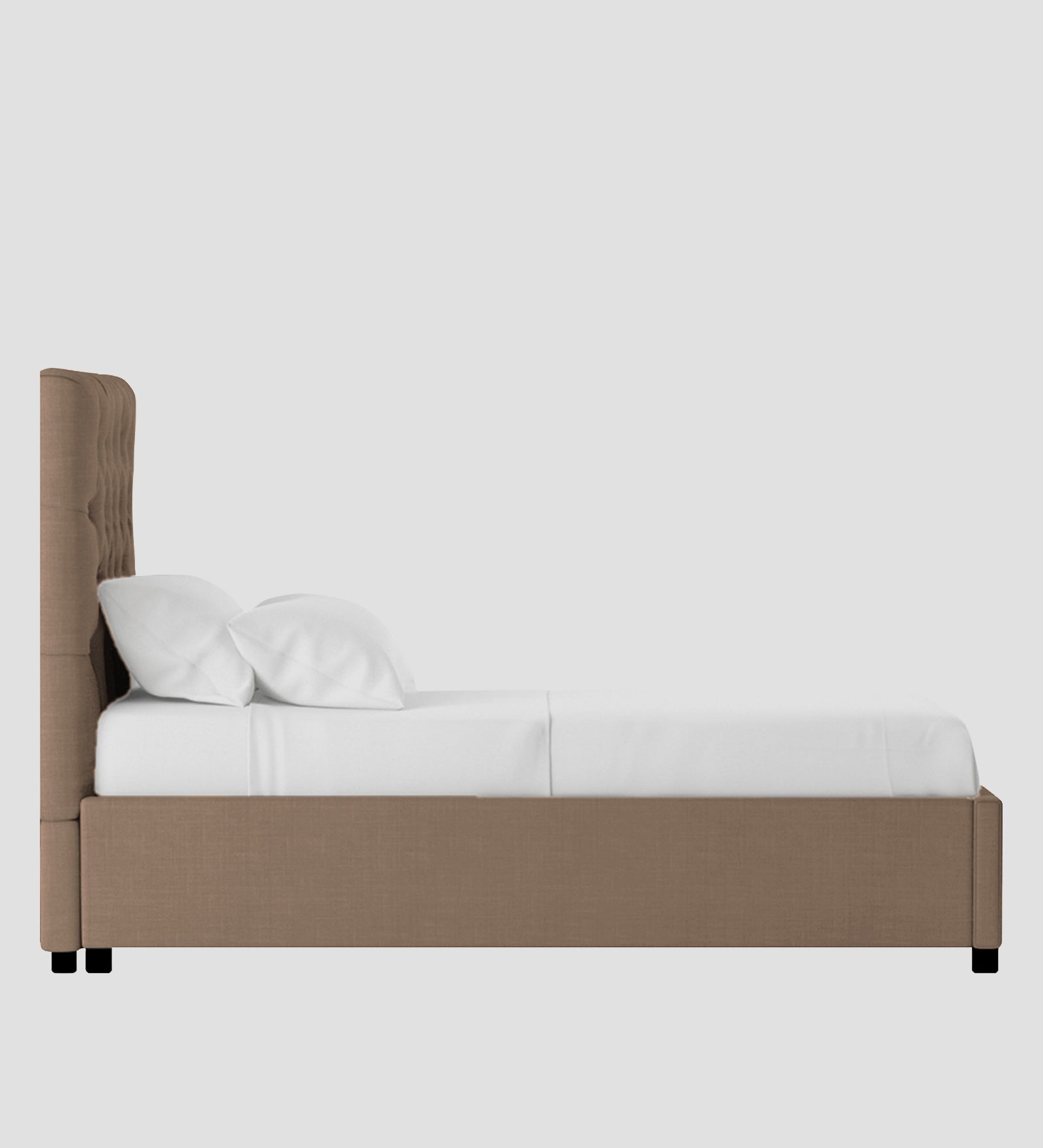 Isko Fabric Upholstered Single Bed in Cookie Beige Colour with Box Storage