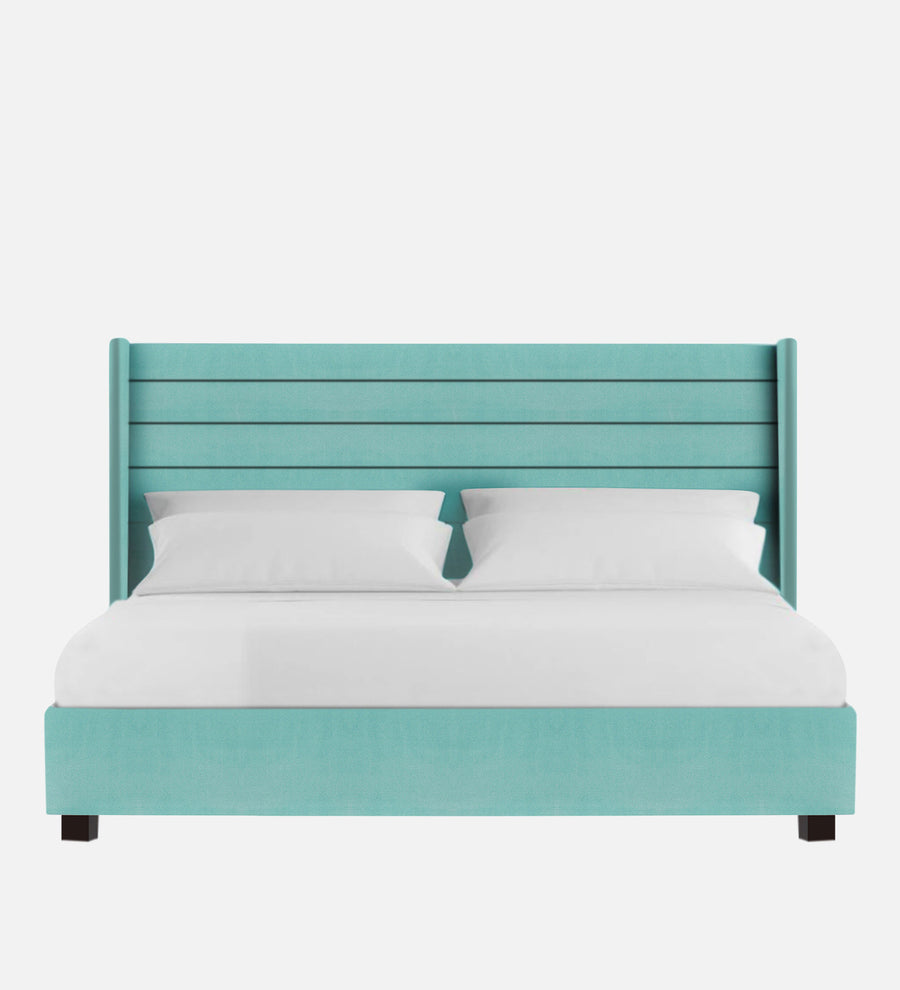 Caliya Velvet Upholstered Queen Size Bed In Barmunda Aqua Colour - Febonic Living