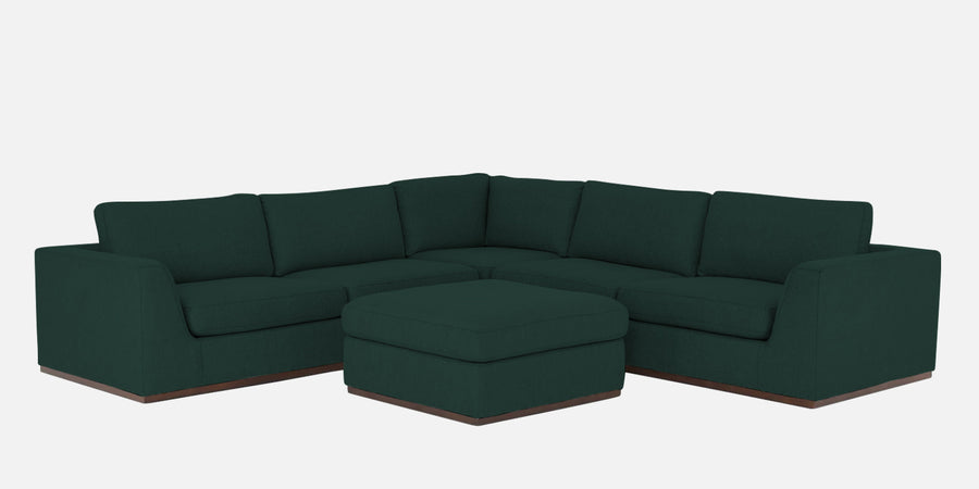 Freedom Velvet 6 Seater Lhs Corner Sofa In Forest Green Colour With Ottoman - Febonic Living
