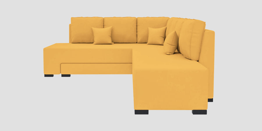 Corby Velvet Lhs 6 Seater Convertible Sofa Cum Bed In Turmeric Yellow Colour - Febonic Living