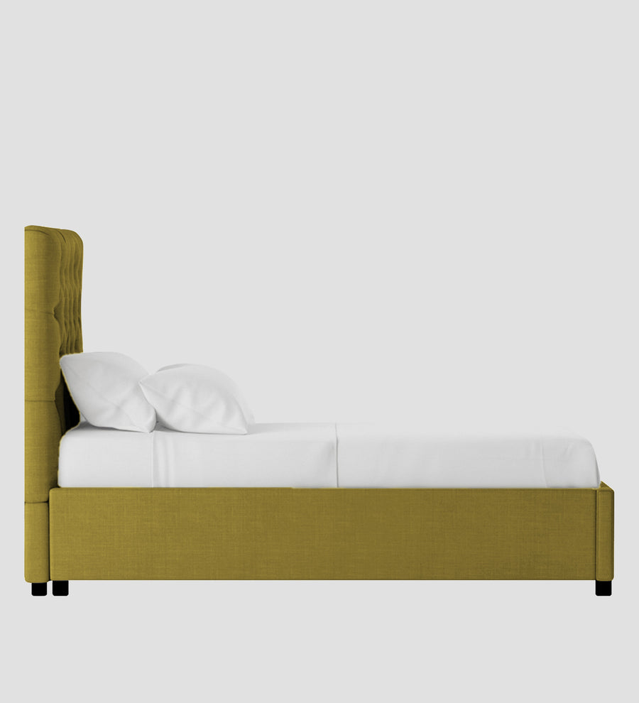 Isko Fabric Upholstered Single Size Bed In Parrot Green Colour With Box Storage - Febonic Living