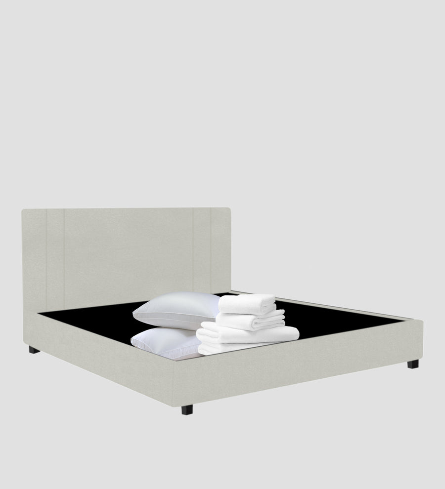 Asyra Velvet Upholstered King Size Bed In Bone Grey Colour With Box Storage - Febonic Living