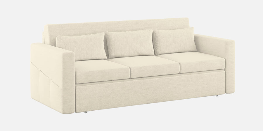 River Fabric 3 Seater Pull Out Sofa Cum Bed In Ivory Cream Colour - Febonic Living