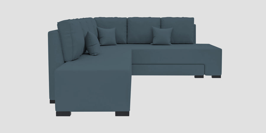 Corby Velvet Rhs 6 Seater Convertible Sofa Cum Bed In Oxford Blue Colour - Febonic Living