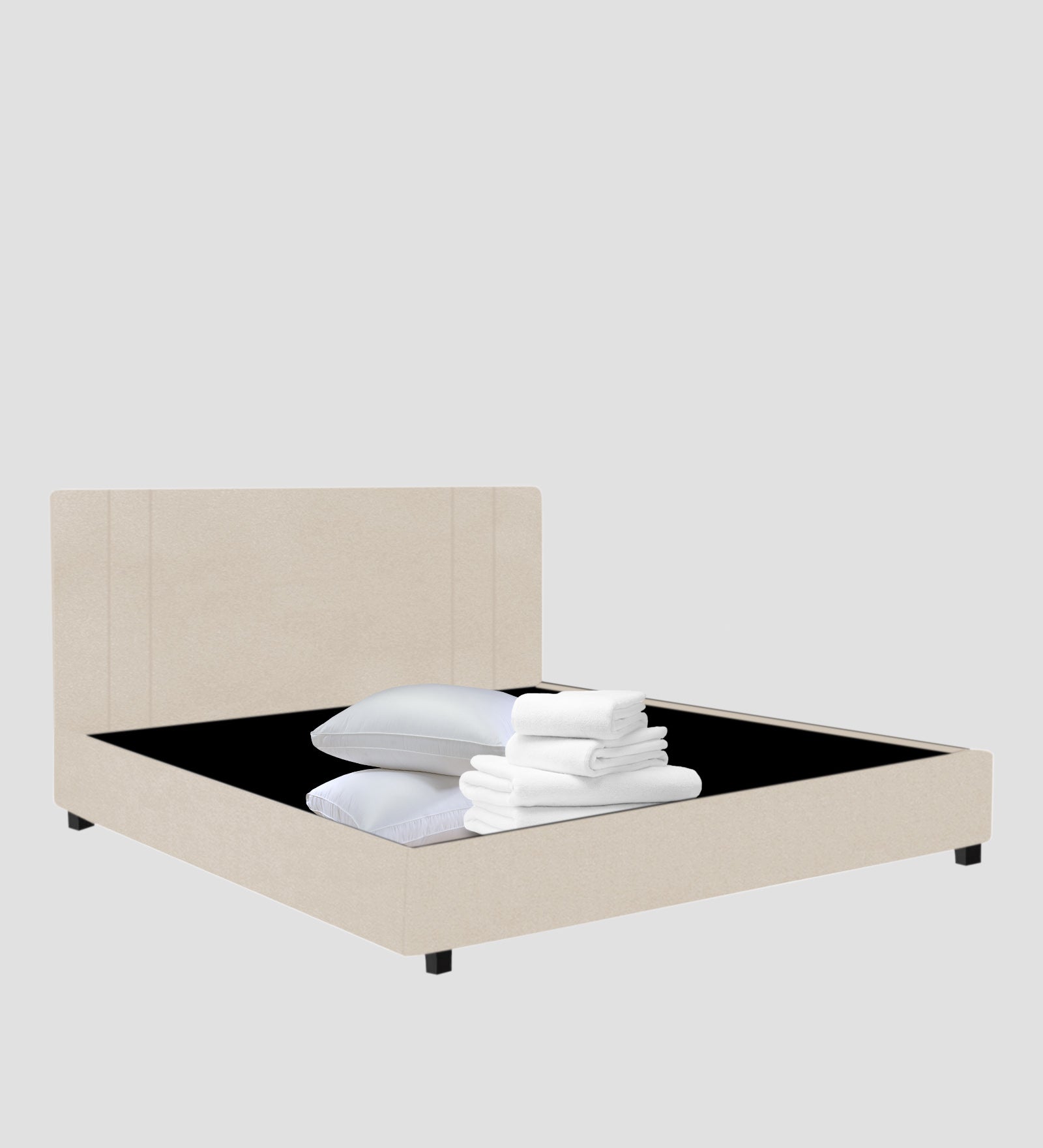 Asyra Velvet Queen Size Bed in Camel Beige Colour With Box Storage