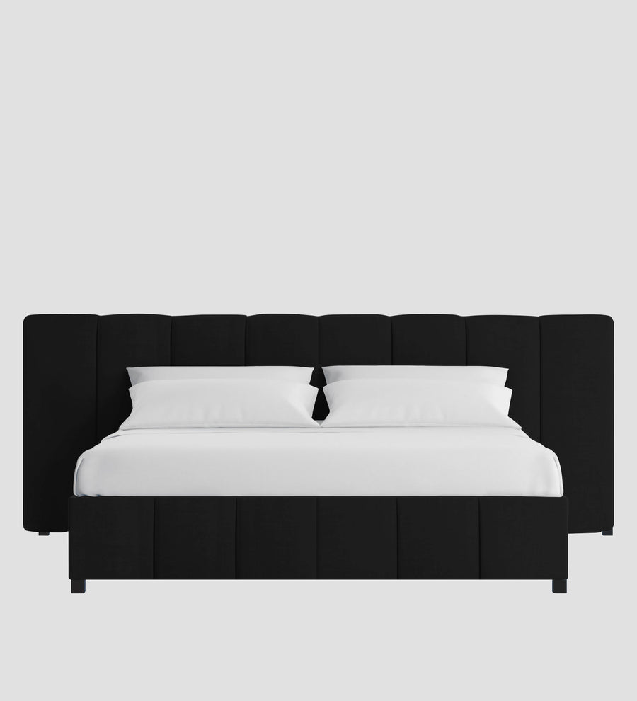 Nora Fabric Upholstered King Size Bed In Zed Black Colour With Box Storage - Febonic Living