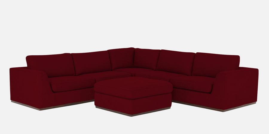 Freedom Velvet 6 Seater Lhs Corner Sofa In Cherry Red Colour With Ottoman - Febonic Living