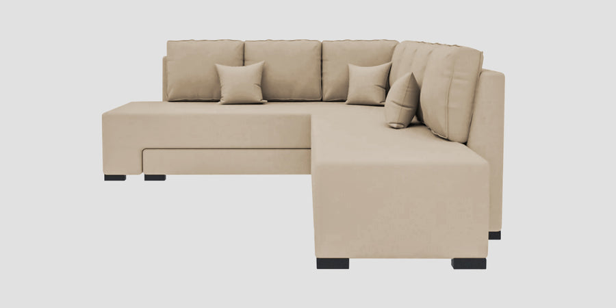 Corby Velvet Lhs 6 Seater Convertible Sofa Cum Bed In Cream Beige Colour - Febonic Living